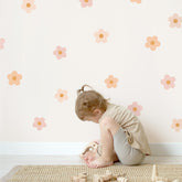 Teddylabels daisy blush pink wall decal closeup showing soft petals for a cozy nursery accent.