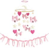 Teeloray pink bow mobile for crib enhances visual focus with soft colors