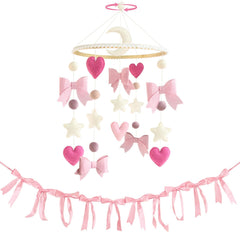 Teeloray pink bow mobile for crib enhances visual focus with soft colors