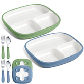 Teenyyou porcelain toddler plate with blue accent, deep well for generous servings.