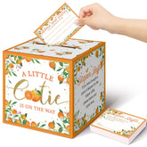 Teling Little Cutie raffle tickets packaging with orange accents for festive baby shower planning.
