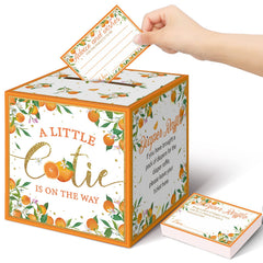 Teling Little Cutie raffle tickets packaging with orange accents for festive baby shower planning.