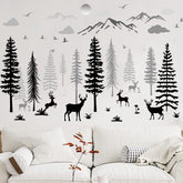 Teling wild forest wall stickers featuring deer and trees for cozy nursery decor.