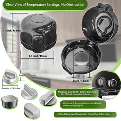 TENGYYY stove knob safety covers installed on stove knobs showing clear guards in use.