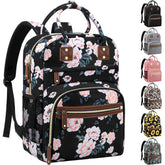 Tenot diaper bag backpack full setup showing spacious main compartment and floral pattern.