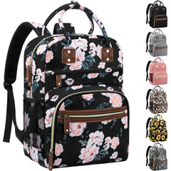 Tenot diaper bag backpack full setup showing spacious main compartment and floral pattern.