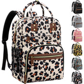 Tenot diaper bag backpack leopard front view highlights roomy storage for on-the-go essentials