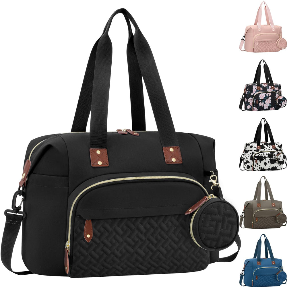 Tenot diaper bag tote front view shows its sleek design and roomy main compartment.