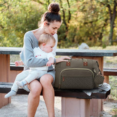 Tenot diaper bag tote interior shows 10 pockets for organized baby gear.