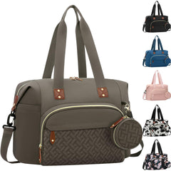 Tenot diaper bag tote khaki front view showing organized storage for travel.