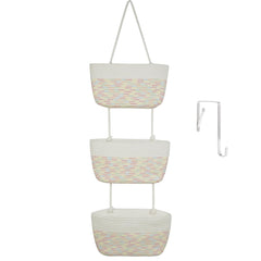 TeoKJ 3-tier woven cotton wall baskets over-door setup for clutter-free entryway storage.