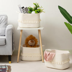 TeoKJ tassel-design rope basket close-up highlighting decorative detail and durability.