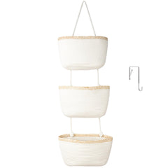 TeoKJ over-the-door 3-tier basket shows woven cotton weave for organized hallway storage.