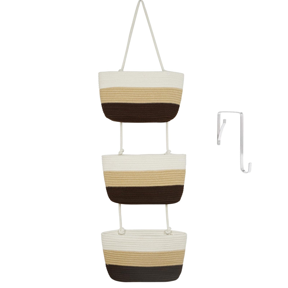 TeoKJ over-the-door baskets 3-tier woven cotton offer space-saving nursery storage.