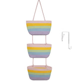 TeoKJ rainbow over-the-door organizer with 3-tier baskets keeps nursery essentials organized.