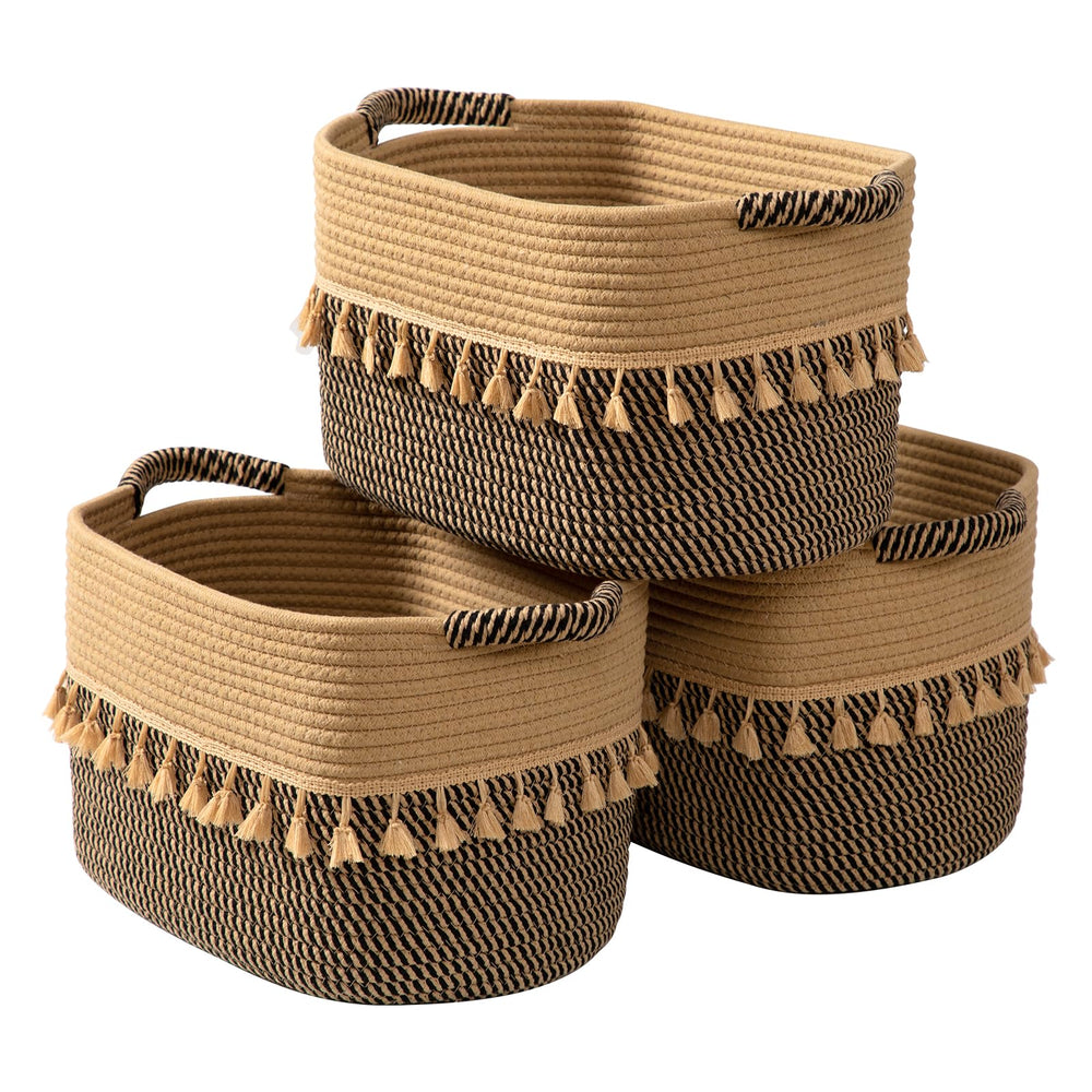 TeoKJ set of 3 baskets in black and jute for clutter-free living room storage