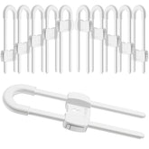 TERDEWE 10-pack white sliding cabinet locks front view showing compact design and accessibility