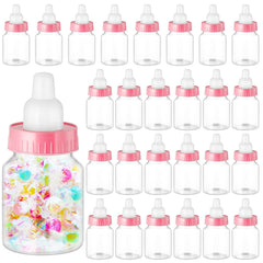 Tessco for you pink 3.5-inch baby bottles shown as charming party favors.