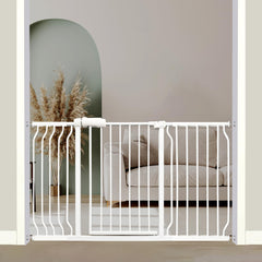 Thasamm extra-wide baby gate with extensions fits wide openings for safer passage