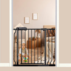 Thasamm walk-through gate wide view shows adjustable width for stairs and doorways.