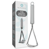 The 730 Project Mighty Masher close-up shows durable stainless steel for long-lasting baby food mashing.