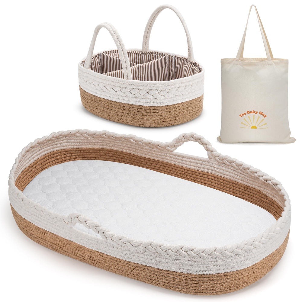 The Baby Wey changing basket foam pad close-up cushions baby during changes