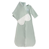 The Butterfly Swaddle Sage wrap closed for secure newborn sleep