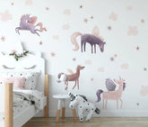 The Colors Crafter pink unicorn wall sticker with dreamy clouds for nursery decor ambiance