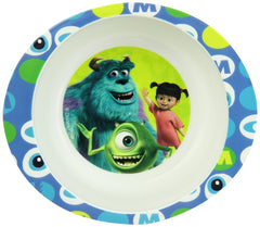 The First Years Disney Monsters Bowl Blue front view emphasizes deep sides for easy scooping.