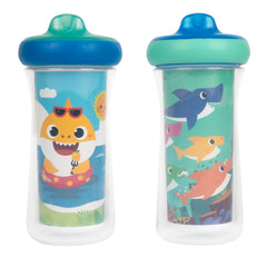 The First Years Pinkfong insulated sippy cup outer view keeps drinks cool on the go.