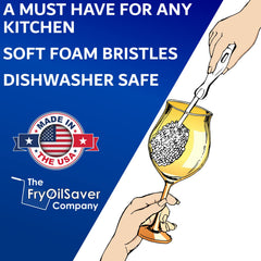 The FryOilSaver Co goblet brush reaches deep goblets for thorough, non-scratch cleaning.