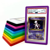 The Hobby Lair Purple Slab Shield closeup highlighting rigid edge protection for PSA slabs.