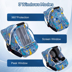 THE KENKYO car seat cover mesh window enables you to monitor baby while air circulates.