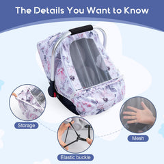 The KENKYO infant car seat cover with adjustable elastic sides for secure fit.