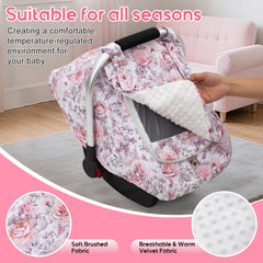 THE KENKYO Mink Dot car seat cover peek window for quick baby checks.