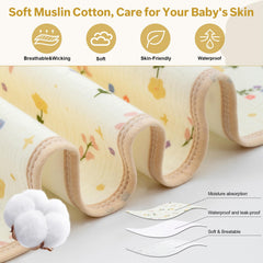 THE KENKYO Muslin Changing Pad shows waterproof-filling-tpu to protect surfaces from leaks.