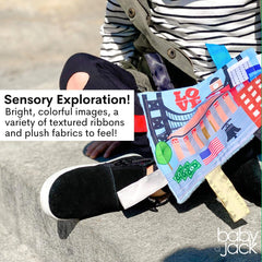 The Learning Lovey stroller clip tag toy for easy on-the-go learning.