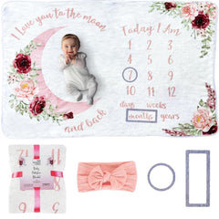 The Modern Child baby milestone blanket floral moon closeup for cozy photography backgrounds.