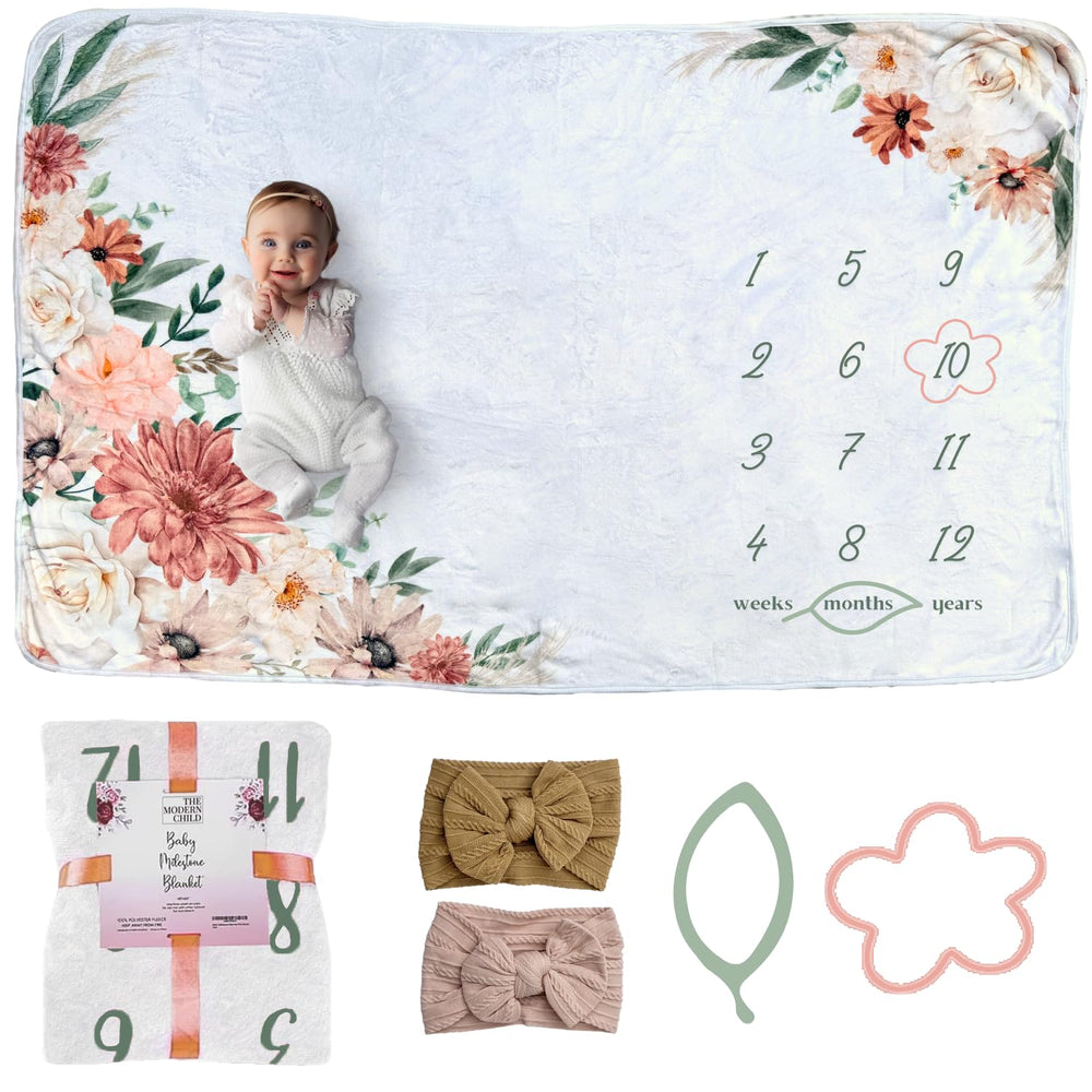 The Modern Child milestone blanket with woodland adventure vine design for cozy baby photography