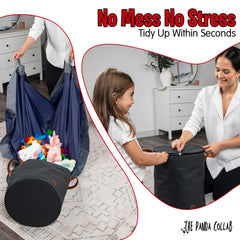 The Panda Collab slide-away lid charcoal demonstrating easy cleanup after playtime
