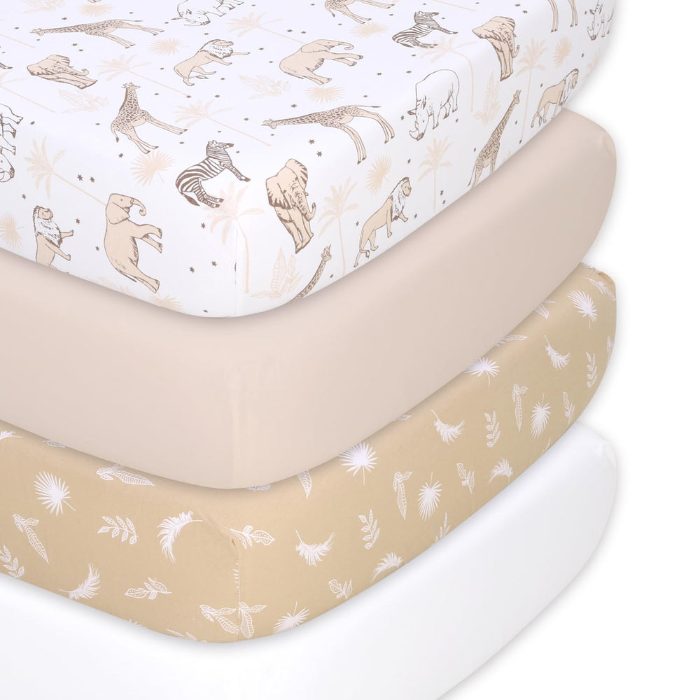 The Peanutshell bassinet sheets caramel safari pattern for cozy nursery style.