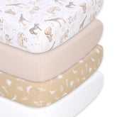The Peanutshell bassinet sheets caramel safari pattern for cozy nursery style.