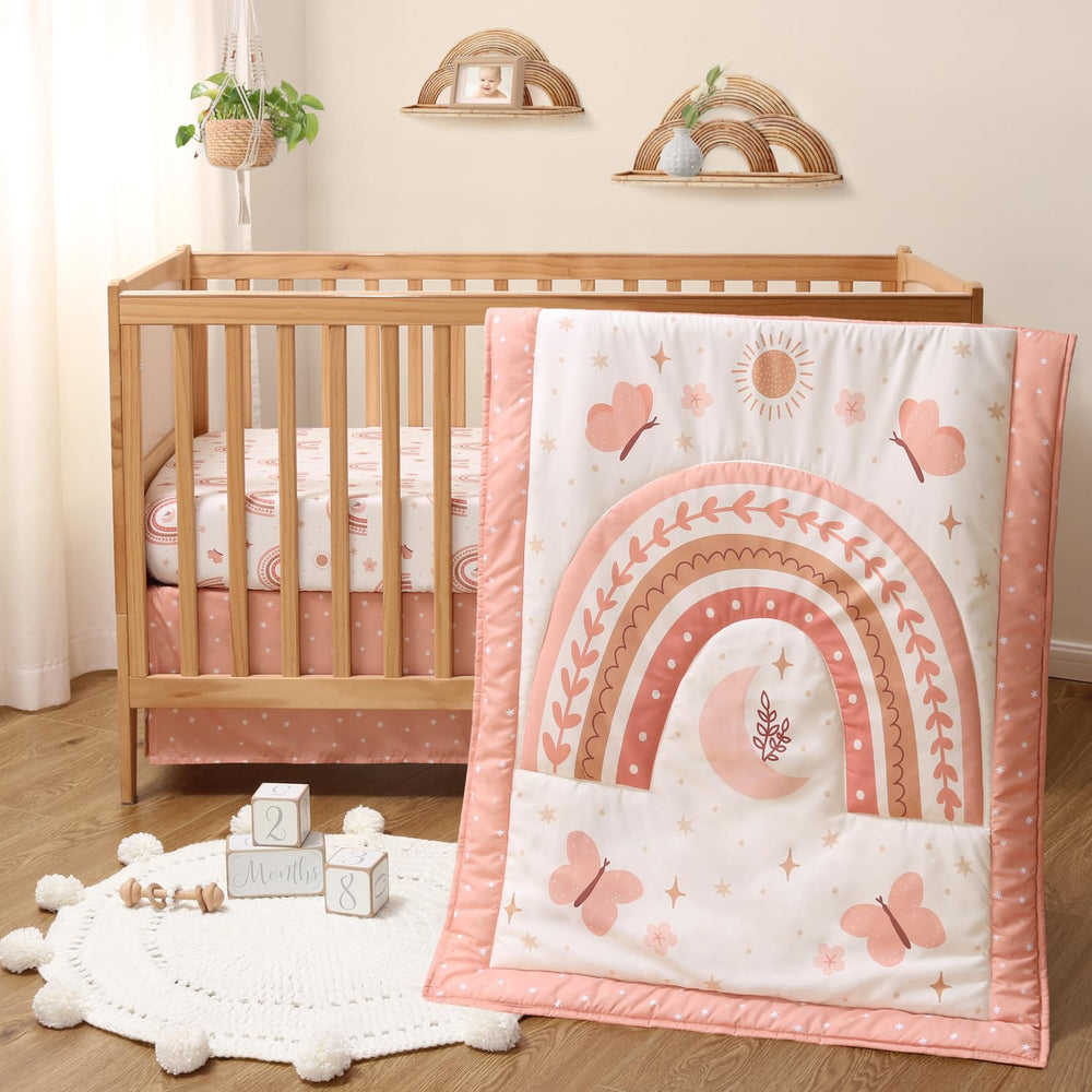 The Peanutshell boho rainbow crib quilt close-up for cozy naps