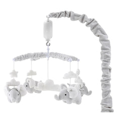 The Peanutshell crib mobile with grey elephants soothing baby during naps