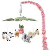 The Peanutshell crib mobile with plush safari animals and gentle rotation for soothing ambience.