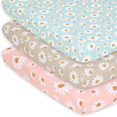 The Peanutshell Daisy Dreams sheets close-up highlights ultra-soft fabric for baby comfort.