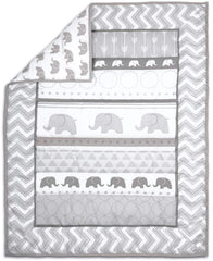 The Peanutshell Elephant Walk dust ruffle finishes the nursery look with soft pattern.