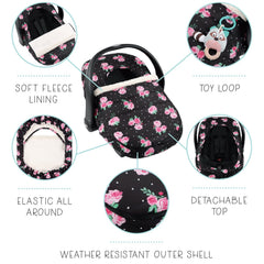 The Peanutshell Floral Rose car seat cover elastic-fit ensures a snug universal fit