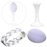 The Teething Egg lavender teether soothes teething babies during gnawing sessions