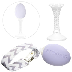 The Teething Egg lavender teether soothes teething babies during gnawing sessions
